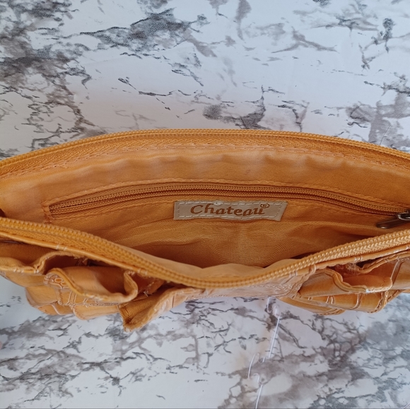 EUC Chateau Yellow Ruffle Purse with Hoop Handle - Picture 6 of 6